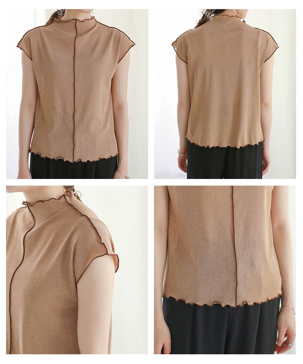 日本 Bab - 雲朵捲捲邊法式袖上衣-氣質杏