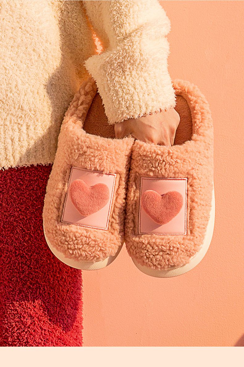 毛毛保暖室內拖鞋-立體愛心-粉色