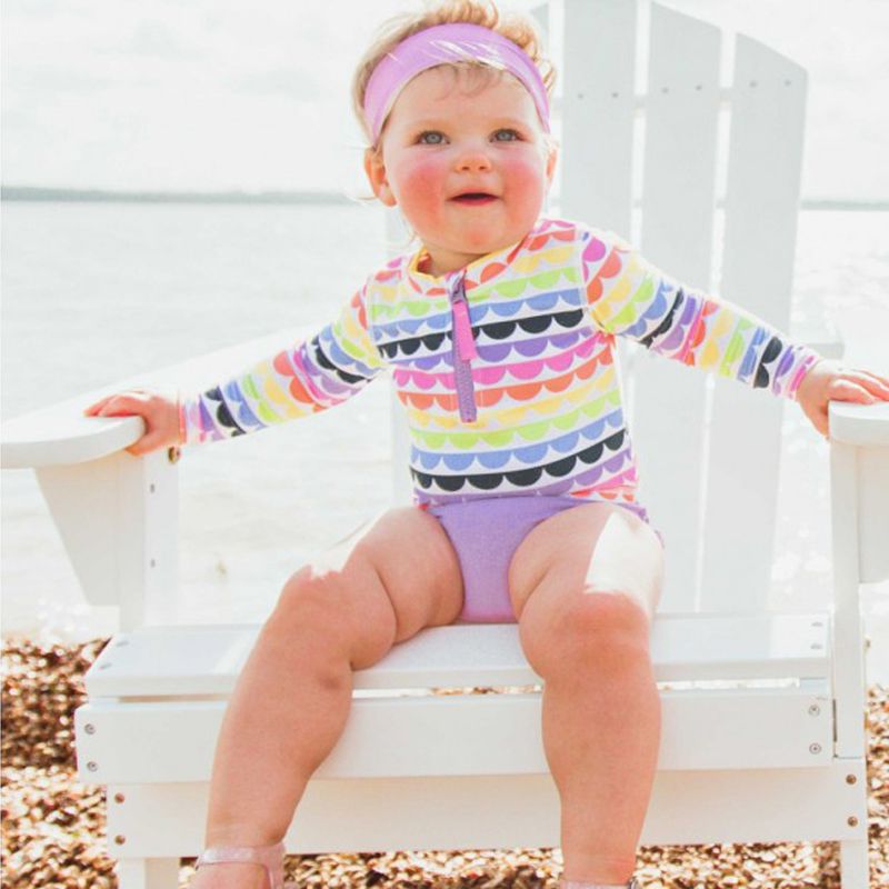 美國 RuffleButts - 小女童UPF 50+防曬兩件式長袖泳裝-七彩貝殼