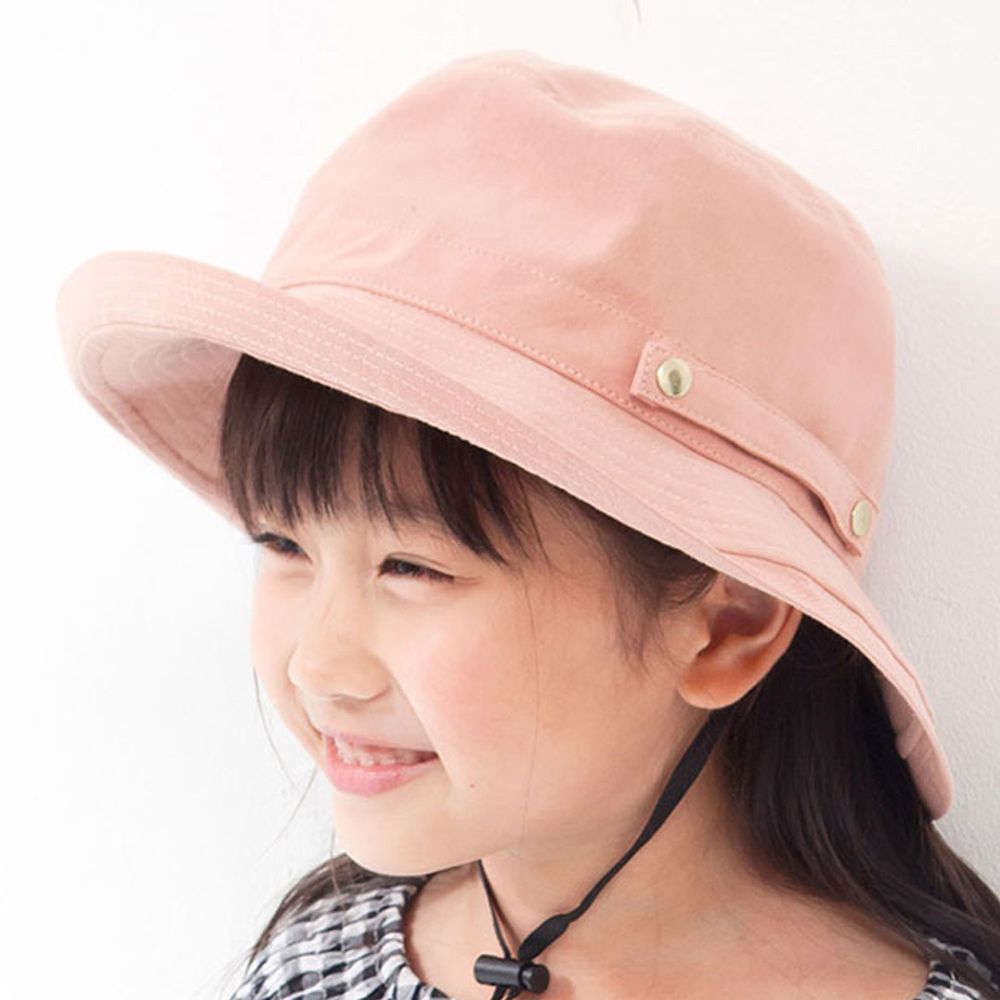 日本 irodori - 【irodori】抗UV可捲收遮陽帽(附防風帽帶)-兒童款-珊瑚粉 (54cm)-純棉