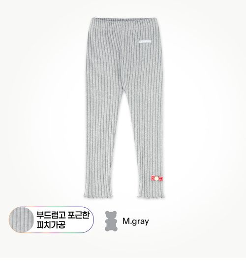 鬆緊腰桃皮絨彈力內搭褲-蝴蝶結-灰