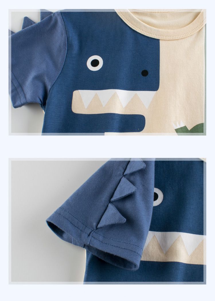 短袖棉T-顛倒恐龍-杏色