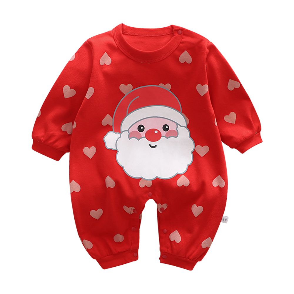 嬰幼兒長袖連身衣 寶寶長袖包屁衣 聖誕-紅愛心