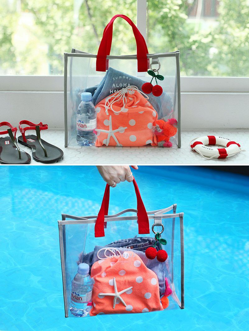 韓國製 - 雙色透明防水包-藍X黃 (35.5X28X15cm)