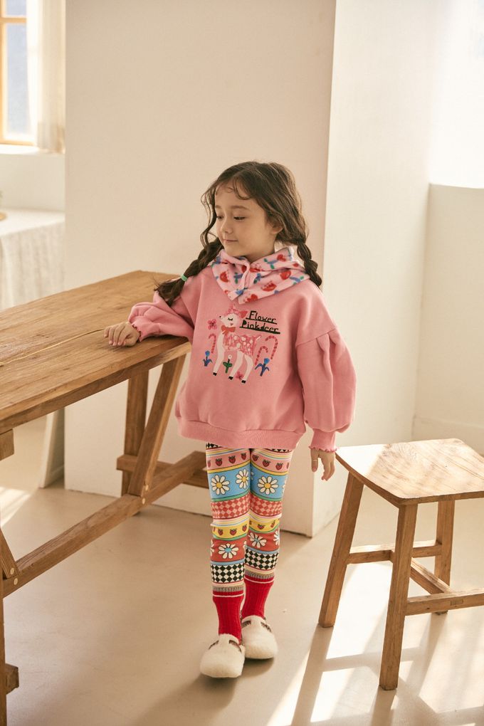 韓國 Mimico - (內磨毛)斑比印澎澎袖大學T-粉