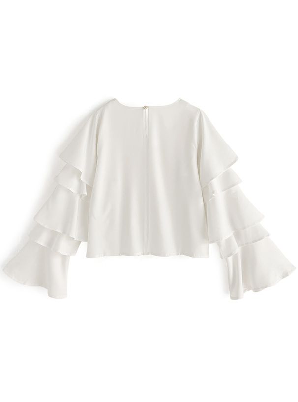 日本 GRL - 優雅氣質層次長袖上衣-杏白 (F)