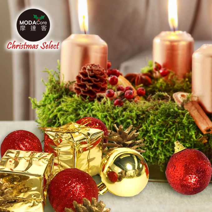 MODACore 摩達客 - 聖誕50mm(5CM)紅金系30入吊飾組(松果禮物盒球飾)  | 聖誕樹裝飾球飾掛飾