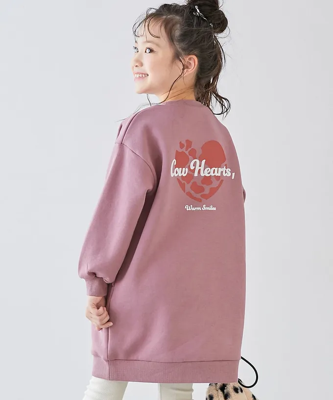 日本 devirock - 裏起毛落肩印花長袖洋裝-滿滿愛心-灰黑