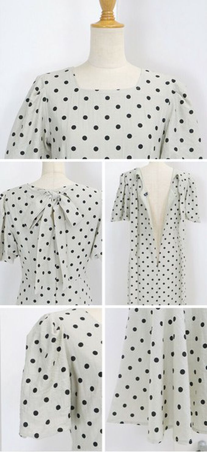 日本 BLUE EAST - 優雅方領後綁帶泡泡袖魚尾洋裝-格紋-卡其 (M)