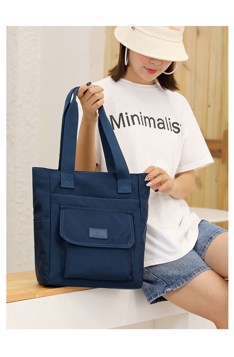 防潑水百搭單肩手提包-深藍色 (32x12x27cm)