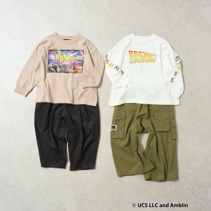 日本 b-ROOM - 聯名款 印花長袖上衣-回到未來電影場景-淺卡其