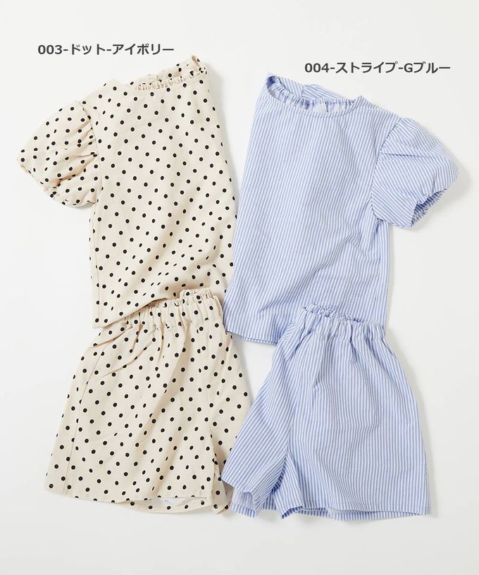 日本 devirock - 滿版印花可愛澎澎短袖套裝-直條紋-水藍