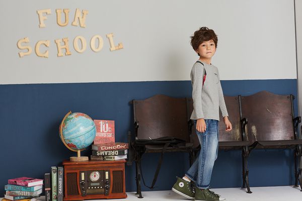 麗嬰房 Little moni - 後背包印圖上衣-麻花灰