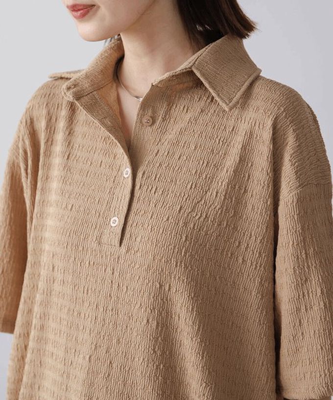 日本 Bab - 精緻紋理都會感五分袖上衣-淺棕