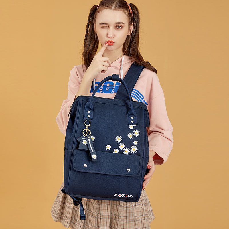 簡約大容量開口書包-小雛菊-黑色 (42.5x30.5x19cm)