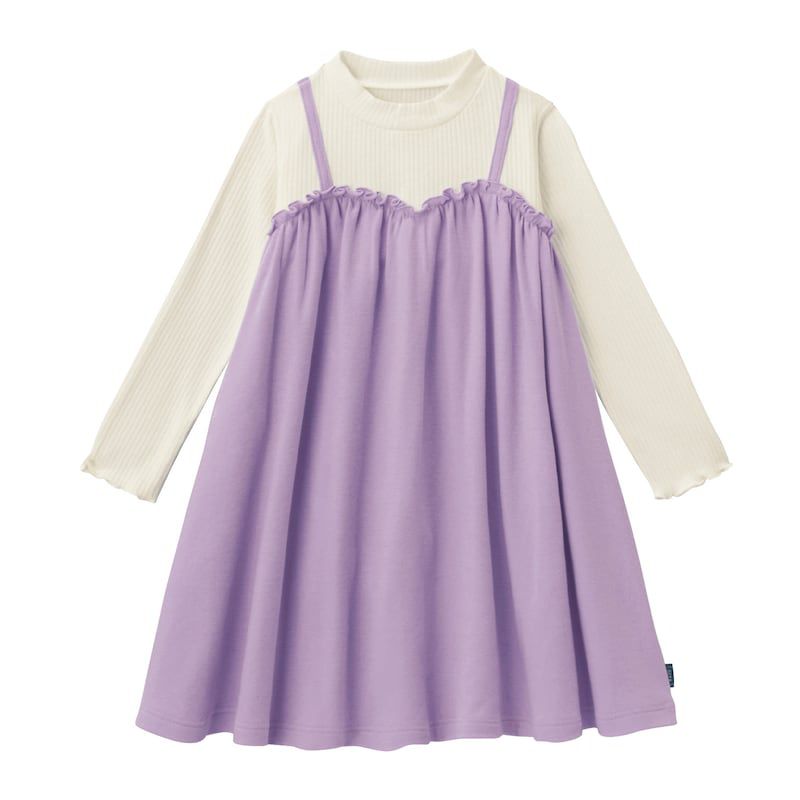 日本千趣會 - GITA 假二件細肩帶純棉長袖洋裝-黑水藍