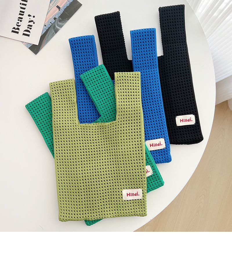 簍空休閒針織手拿包/手提包-草綠色 (20x35cm)