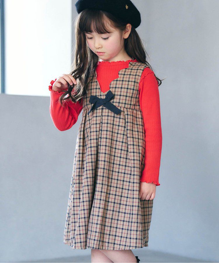 日本 apres les cours - 奢華感2WAY前後穿扇貝邊背心裙-卡其格紋