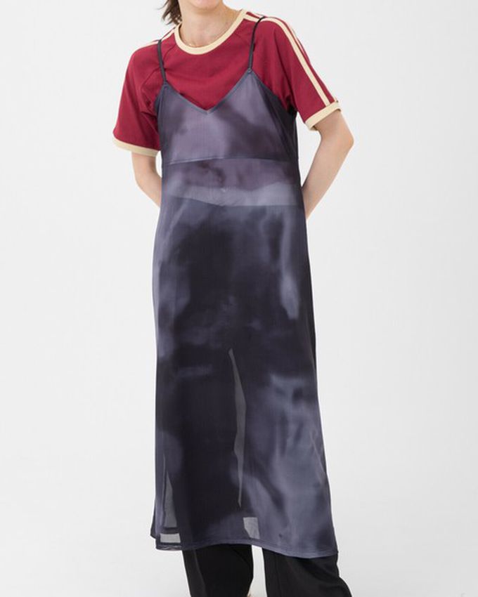 日本 gleam - 穿搭有型 暈染透膚細肩帶洋裝-橘系