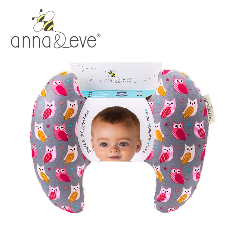 Anna&Eve - 美國嬰幼兒頭頸支撐保護枕-粉色貓頭鷹