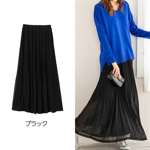 日本 BELLUNA - 仙女飄飄細楊柳雪紡長裙-黑