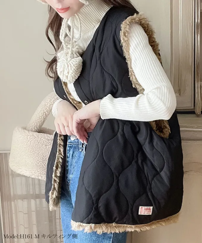 日本 Classical Elf - Java 雙面穿時尚泰迪熊毛絨背心-米杏