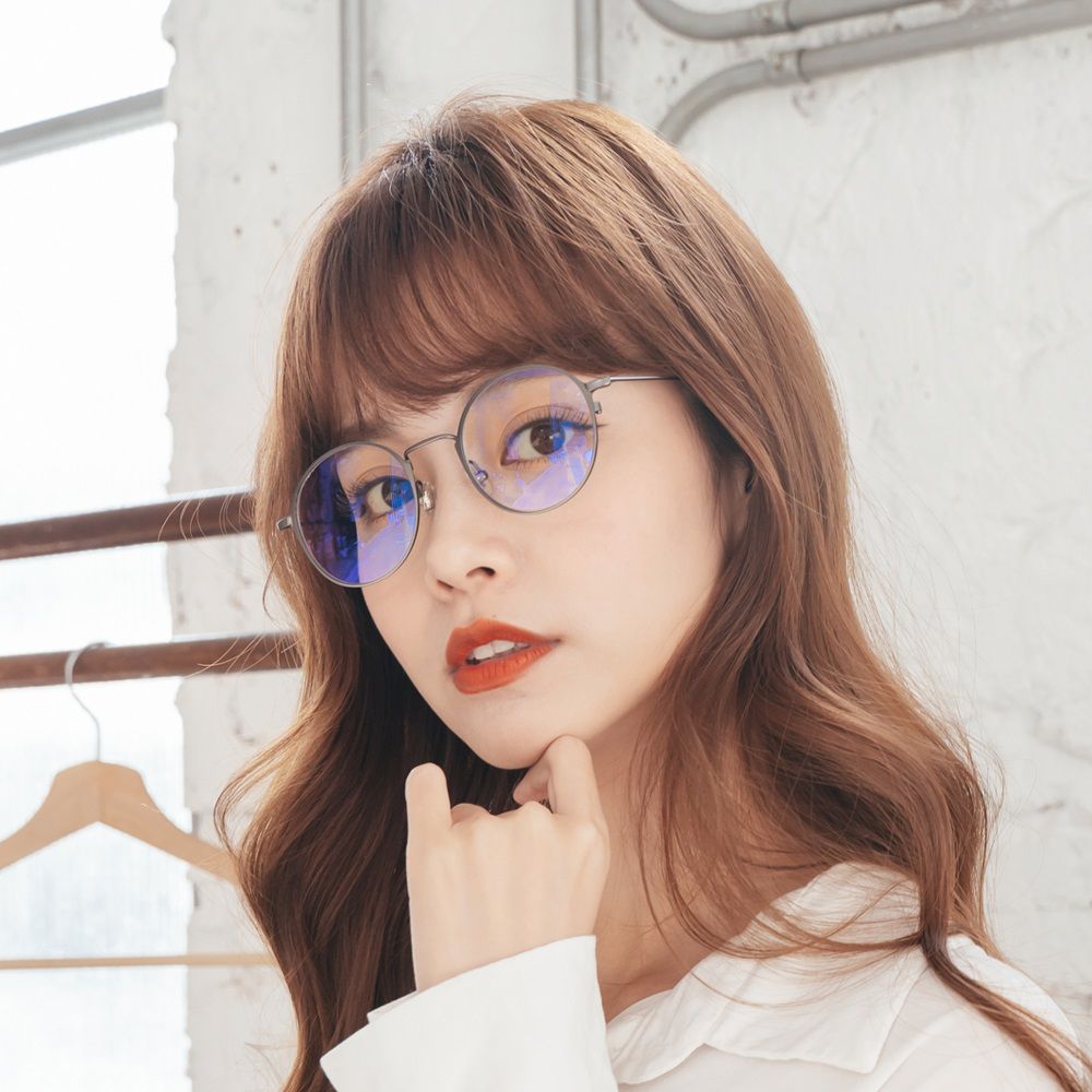 ALEGANT - 日本設計純灰輕量鈦金屬質感圓框UV400濾藍光眼鏡