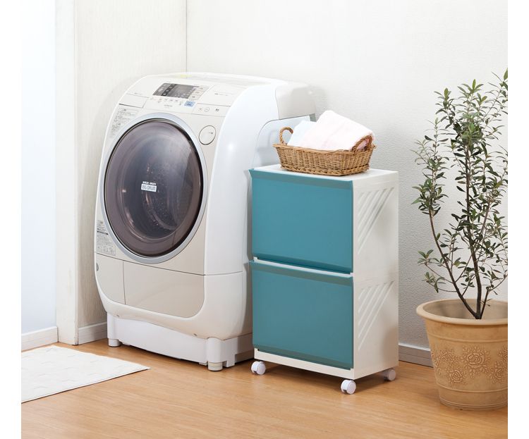 平和Heiwa - Clevan日製多功能前開雙層分類洗衣籃櫃(附輪)-天空藍