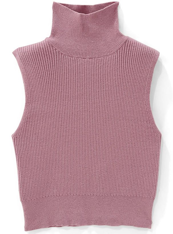 日本 GRL - 顯瘦高領針織背心/無袖上衣-春櫻粉