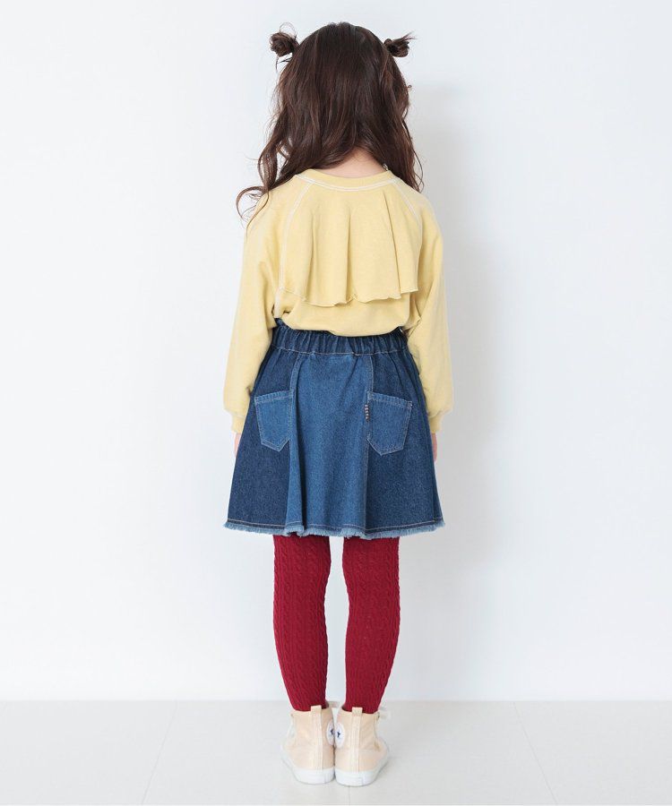 日本 BREEZE - 刷色拼接風及膝牛仔裙-丹寧藍