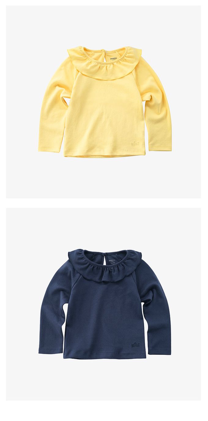 Minizone - 甜美荷葉領素色長袖T恤-藍色