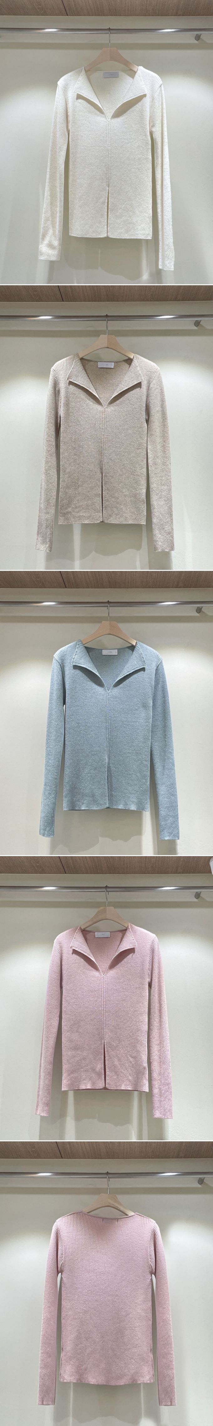 韓國女裝連線 - 浪漫開衩領羊毛針織上衣-燕麥杏 (FREE)