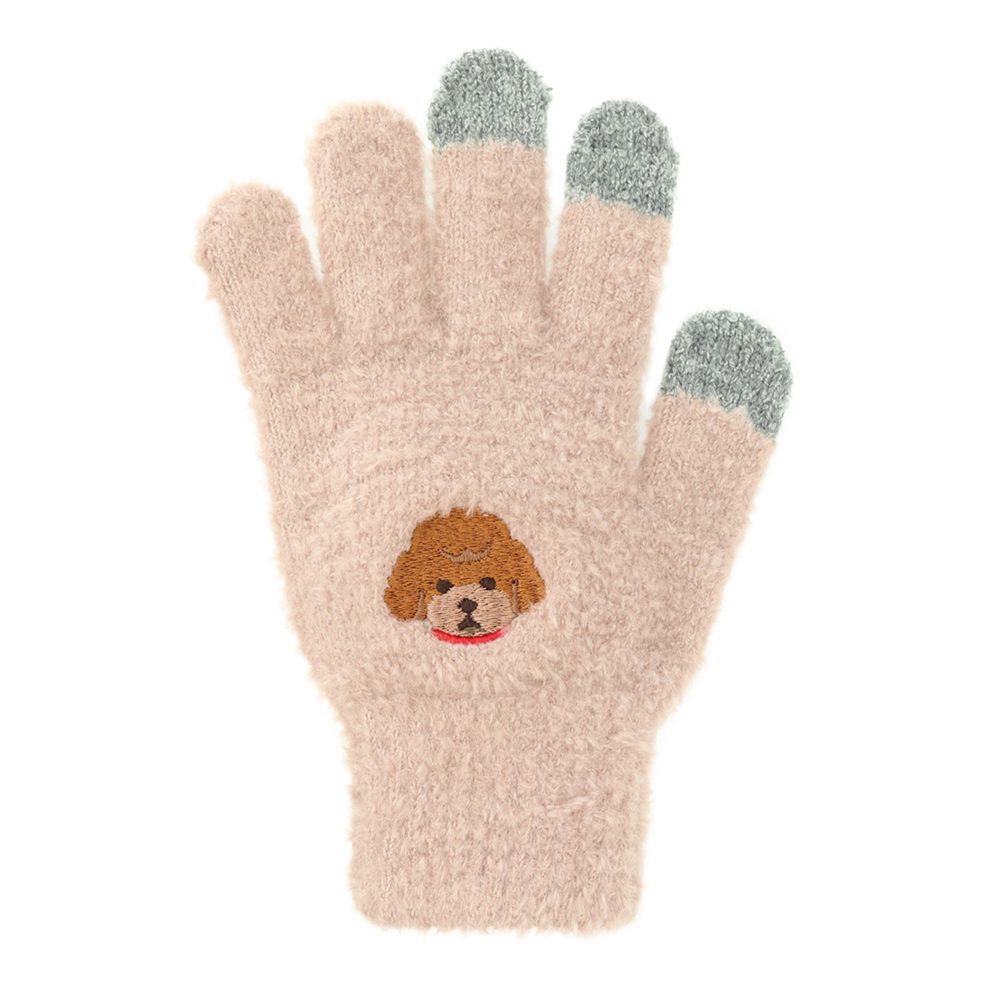 日本 TOMO - (大人)可觸控可愛動物毛絨保暖手套-玩具貴賓-粉紅