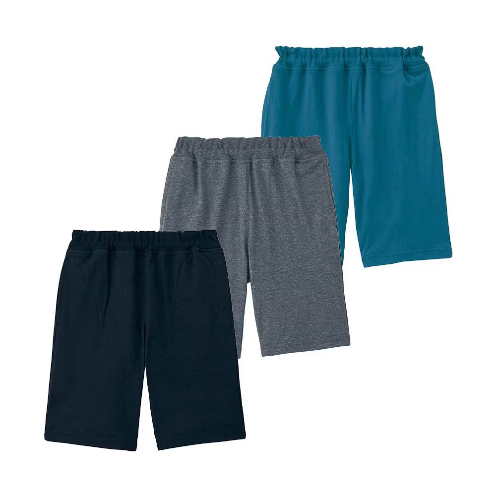 夏日百搭短褲超值3件組-黑x炭灰x藍綠