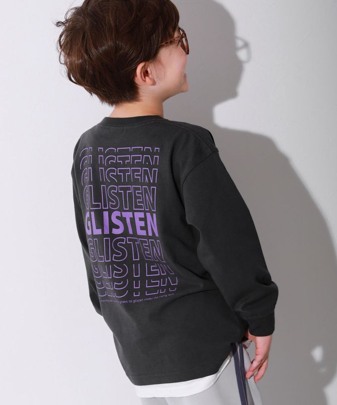 日本 devirock - 100%棉 落肩印花長袖T恤-斜體標語-淺灰