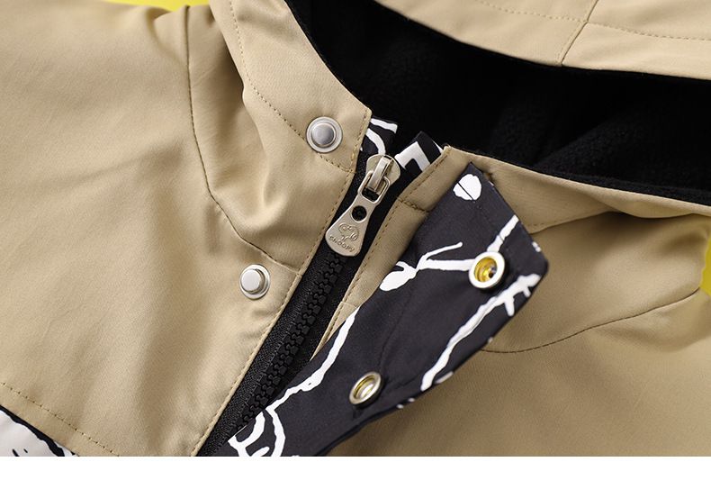 卡通人物史努比加絨連帽防風外套/衝鋒外套-滿印SNOOPY-藍綠色