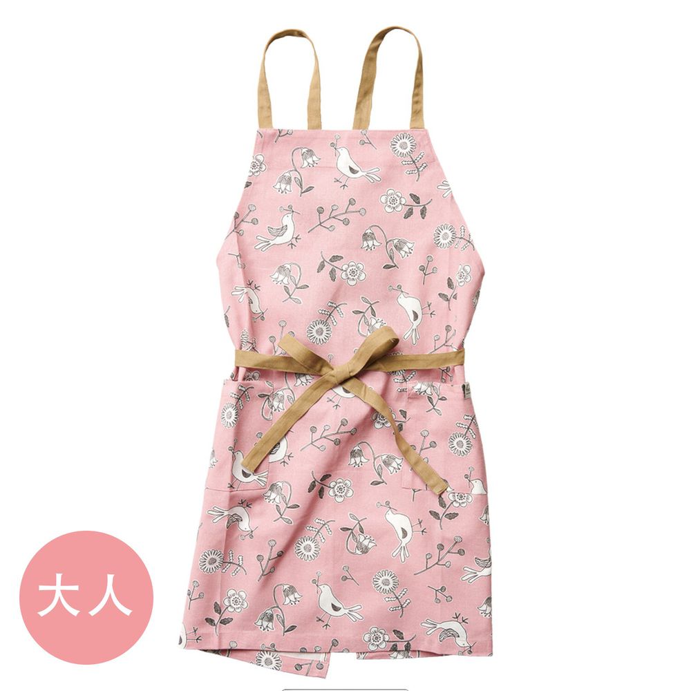日本代購 - 印度棉大人料理圍裙(雙口袋)-鳥語花香-粉