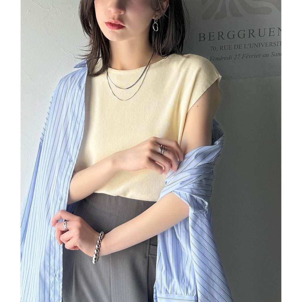 夏季清爽感法式袖針織上衣-象牙白