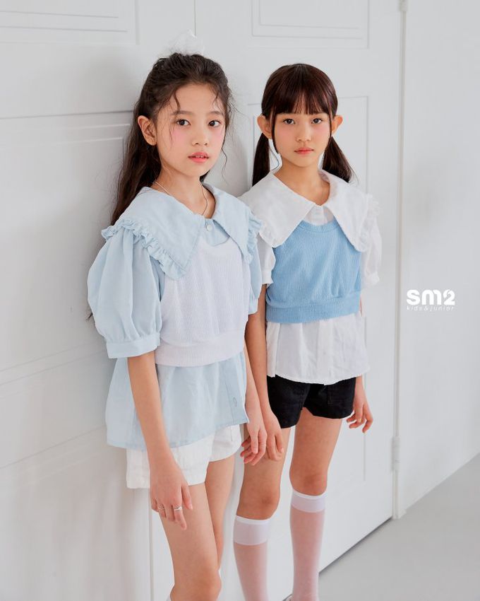 韓國 sm2 - 大荷葉翻領短袖襯衫-水藍