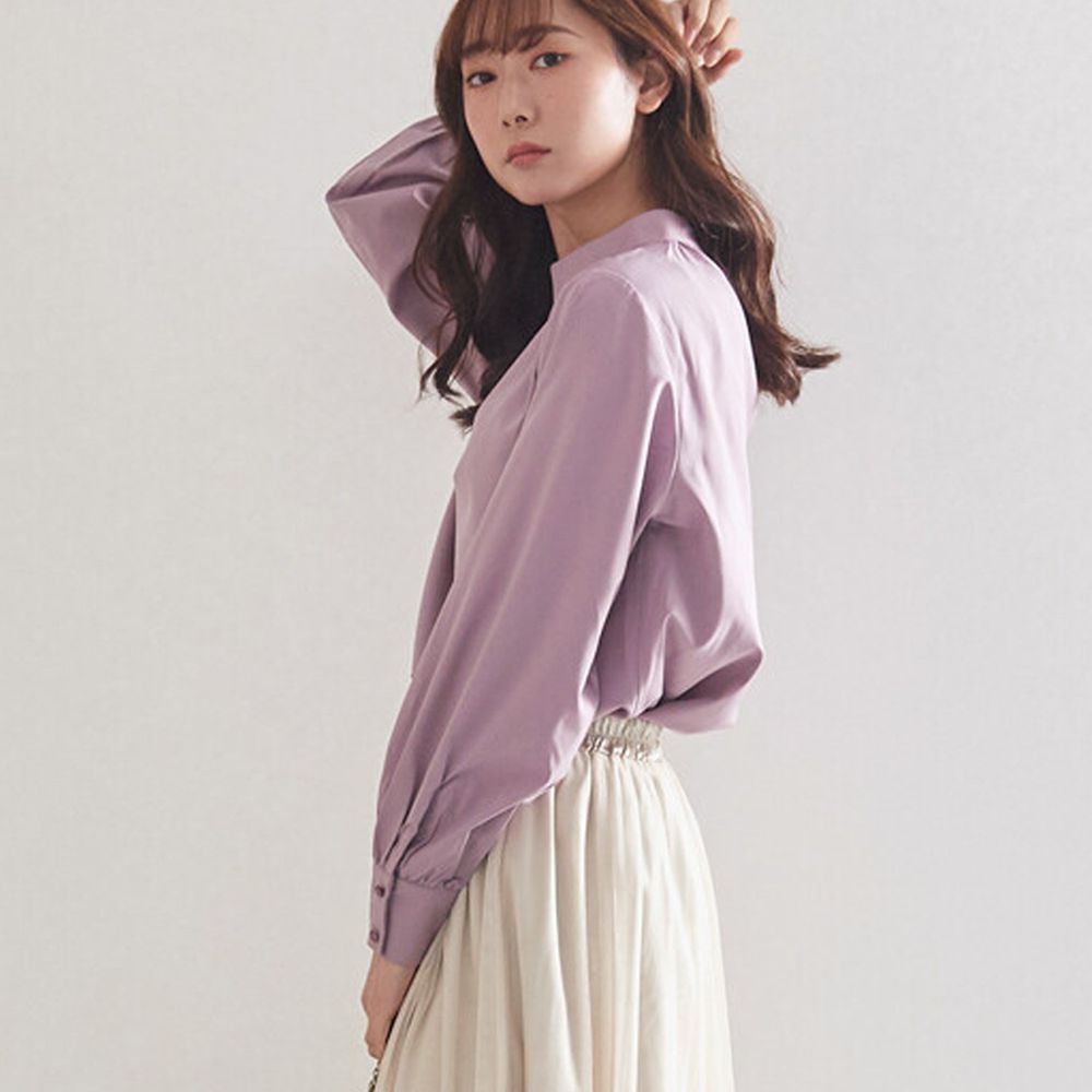 日本 Rejoule - 復古立領燈籠袖長袖上衣-紫