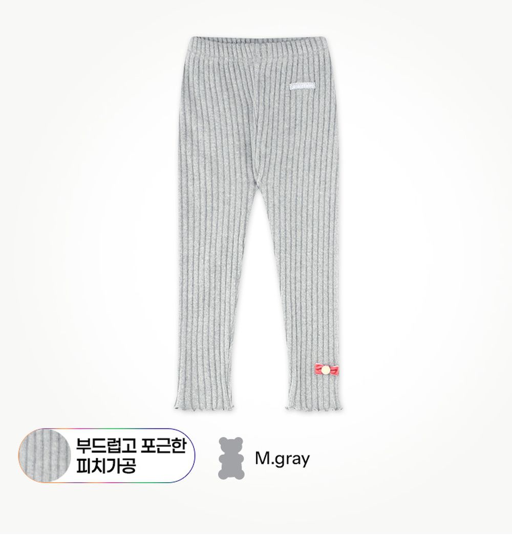 鬆緊腰桃皮絨彈力內搭褲-蝴蝶結-灰