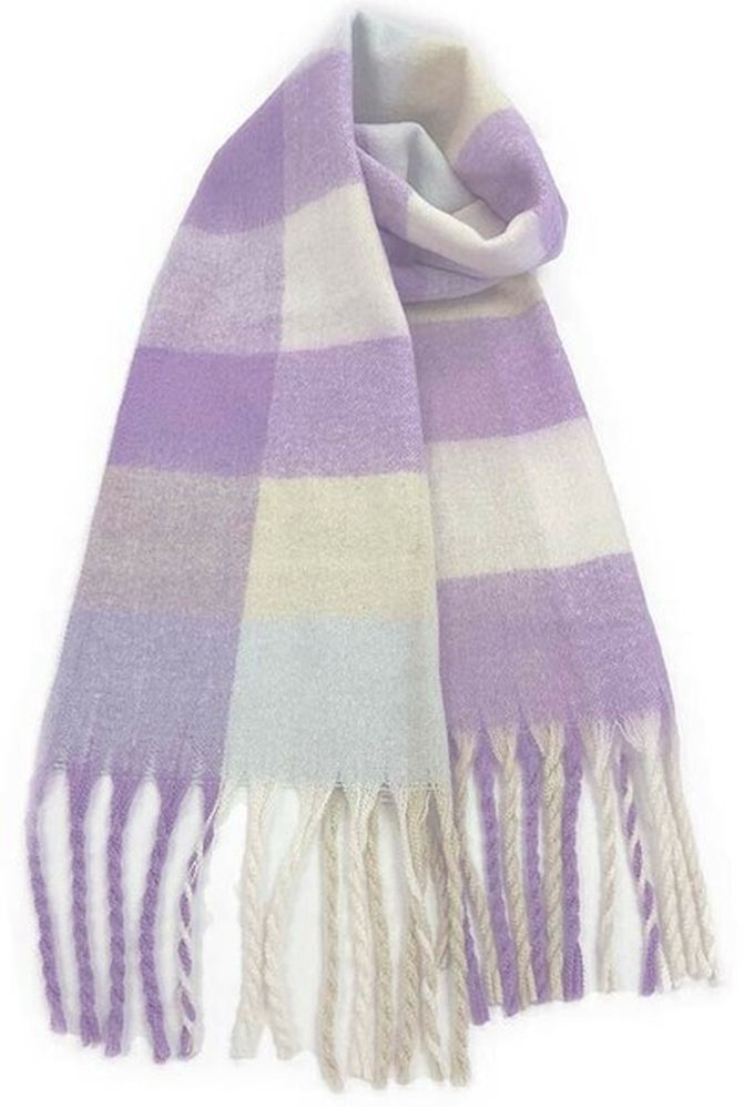 日本代購 - 份量感印花保暖流蘇圍巾-撞色-藍綠