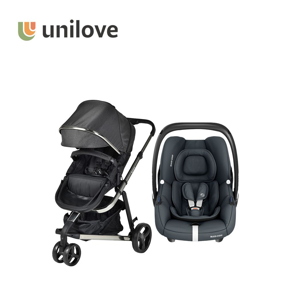 英國 Touring Premium多功能嬰兒推車+MAXI-COSI 荷蘭 CabrioFix-i-Size (Tinca) 新生兒提籃(0-18m)-推車(黑)+提籃(深鈦灰)