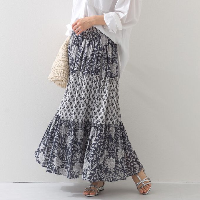 日本 OMNES - 100%印度棉 奢華圖騰長裙-深藍