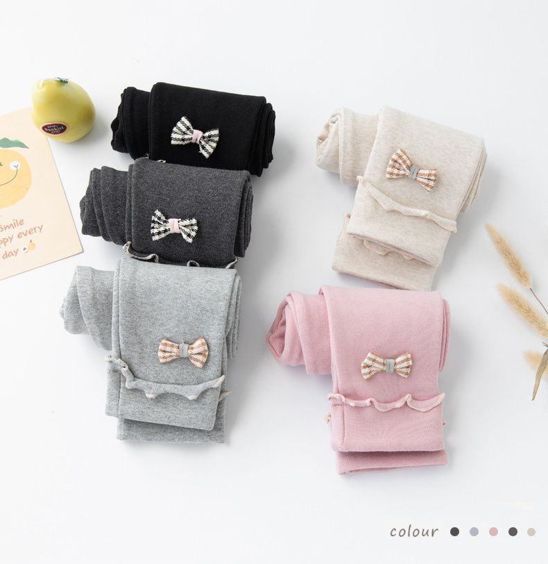 FANMOU - 厚棉氣質內搭褲-蝴蝶結-淺灰色