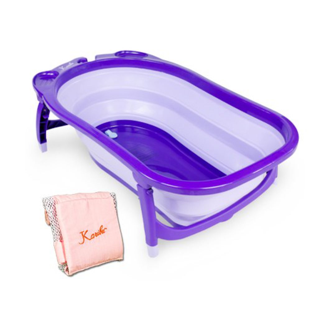 Karibu - Tubby 時尚折疊式嬰幼澡盆-紫羅蘭 (0~3歲)-送：嬰兒用浴網-粉色