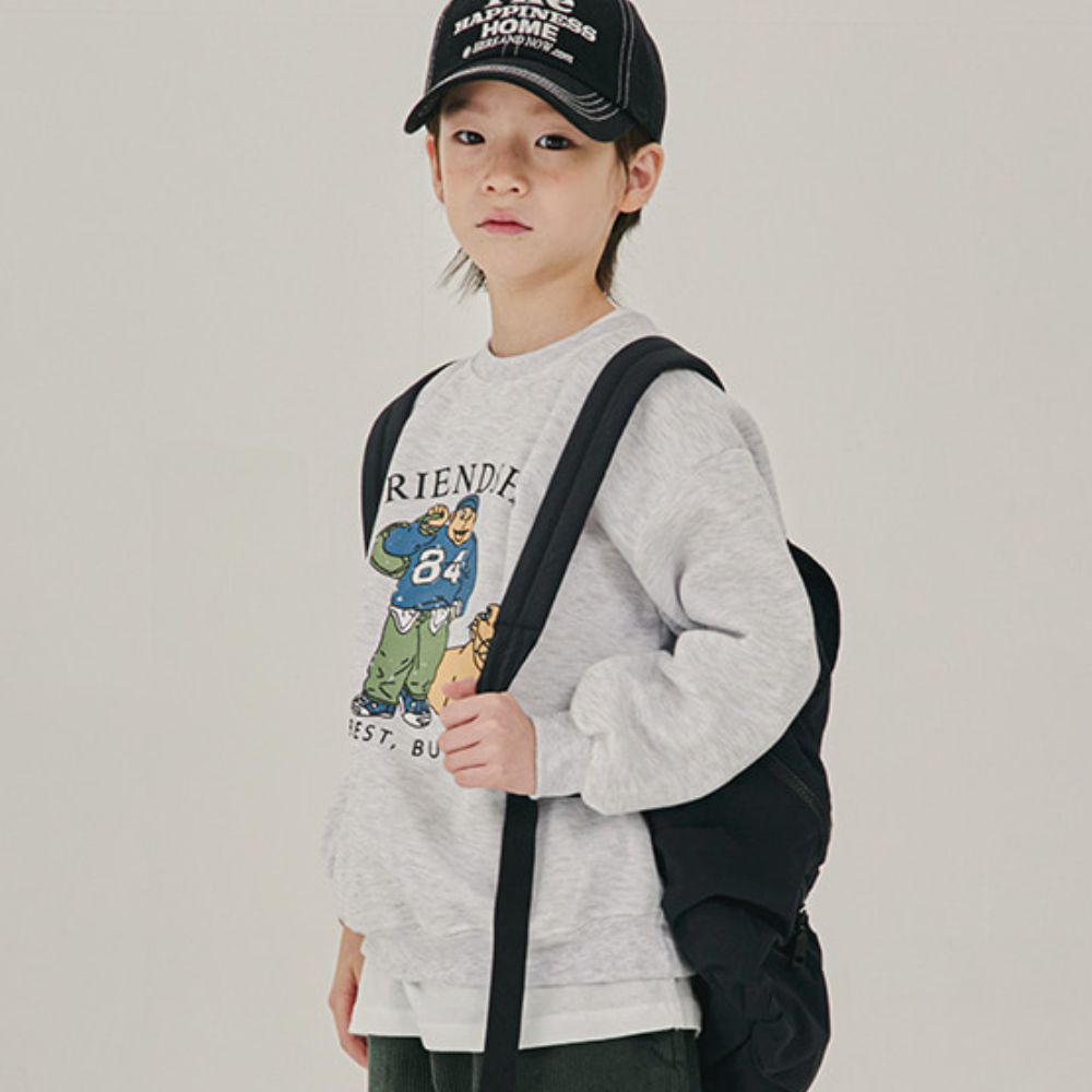 W.S.B. 內磨毛長袖大學T-友情萬歲-燕麥灰白