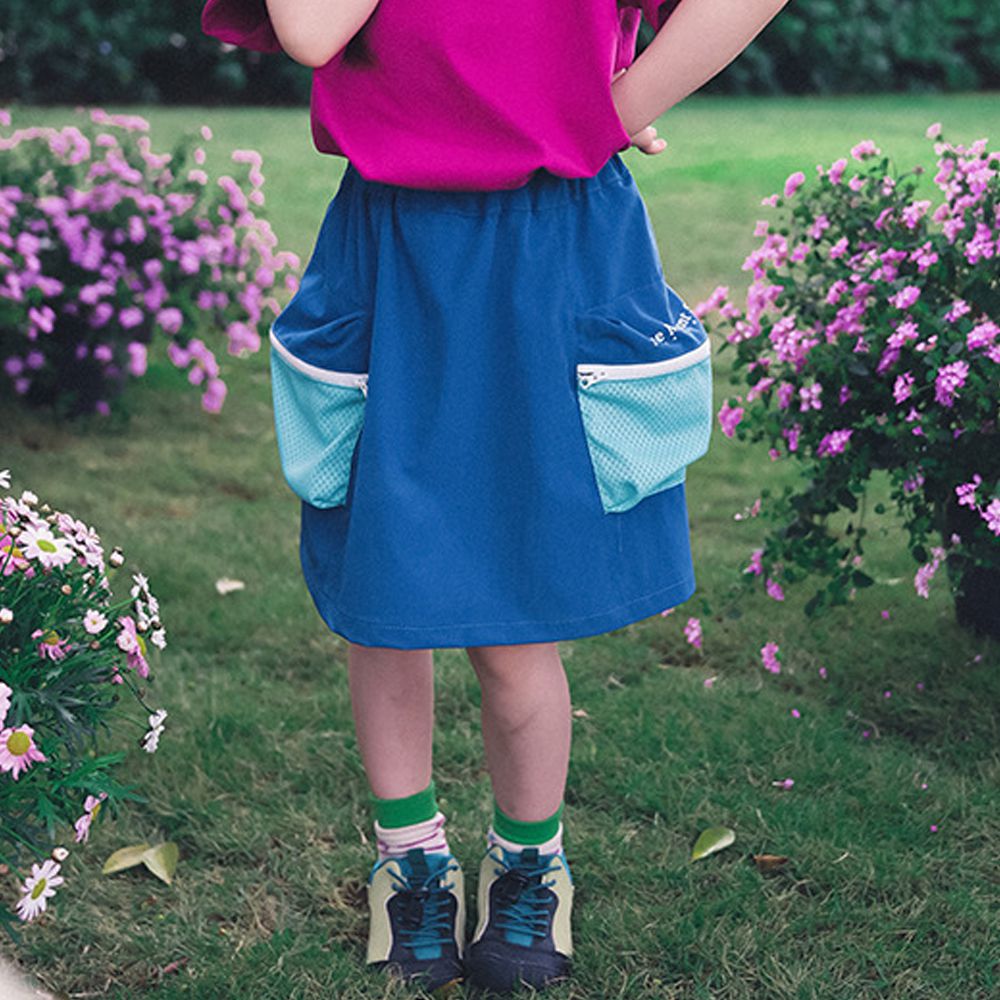 運動休閒速乾短裙-撞色口袋-藍色