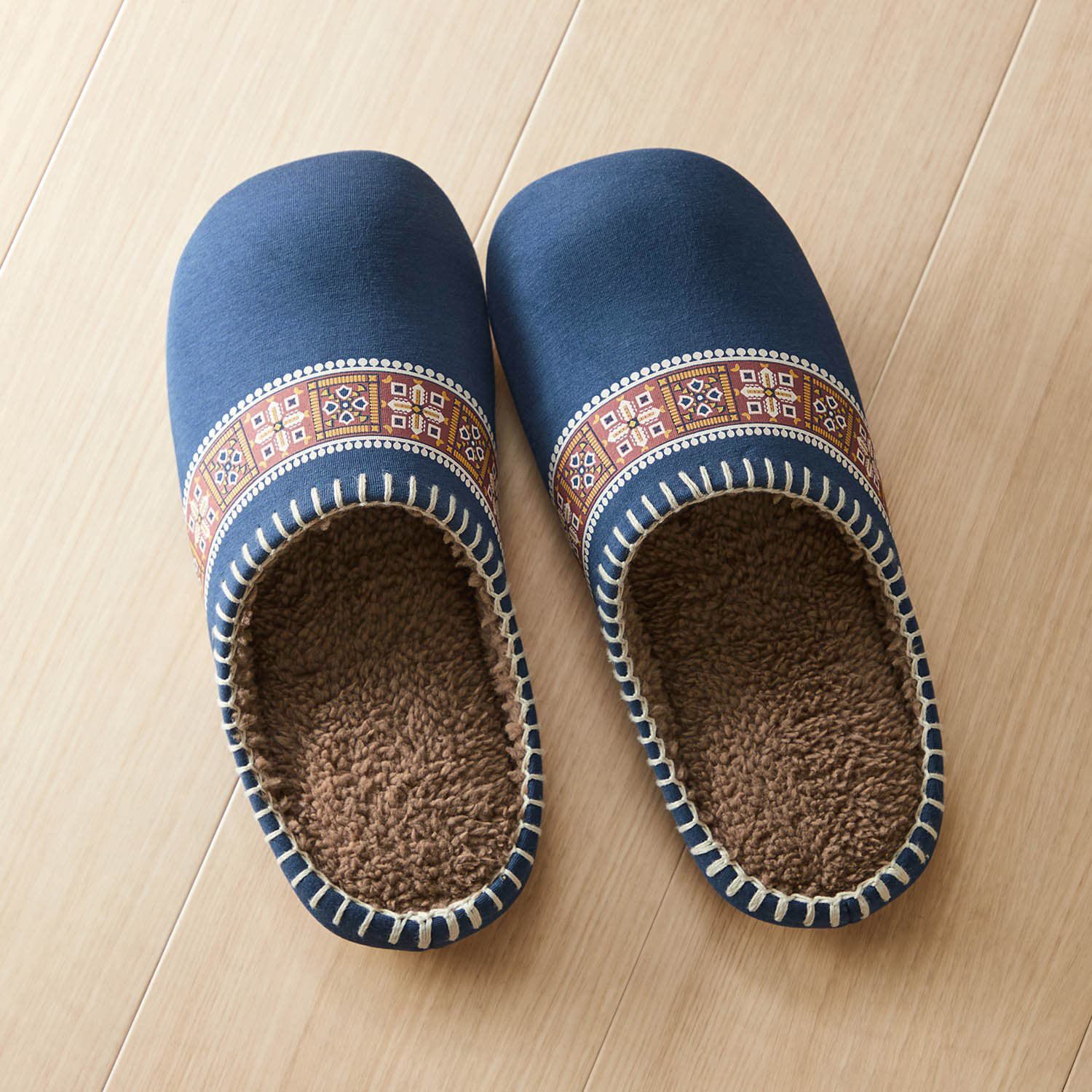 日本千趣會 - 北歐風 低反發減壓室內拖鞋-保暖刷毛-海軍藍