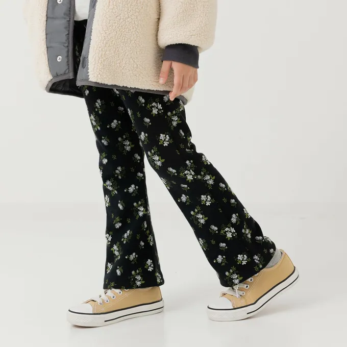 日本 Chil2 - 保暖內刷毛微喇叭彈力長褲-小格子-卡其